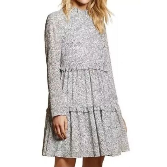NWT Ted Baker Phenia Long Sleeve High Collar Flocked Spot Mini Dress Sz 1 (4US) - Picture 1 of 12